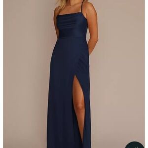 STRETCH CHARMEUSE COWL NECK BRIDESMAID DRESS